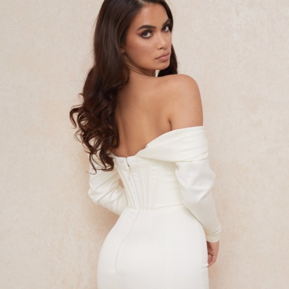 House of CB Arista Dress White NWT Ivory Satin Corset Dress
